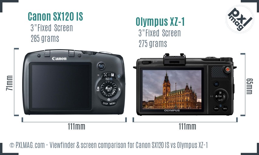 Canon SX120 IS vs Olympus XZ-1 Screen and Viewfinder comparison