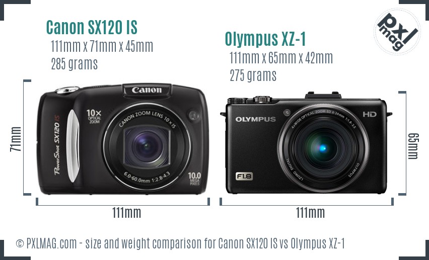 Canon SX120 IS vs Olympus XZ-1 size comparison