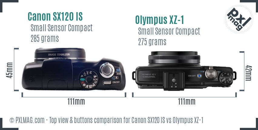 Canon SX120 IS vs Olympus XZ-1 top view buttons comparison