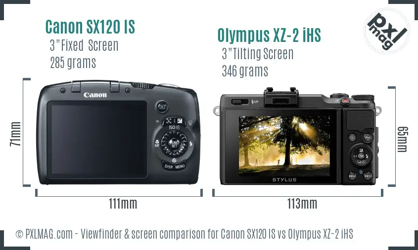 Canon SX120 IS vs Olympus XZ-2 iHS Screen and Viewfinder comparison