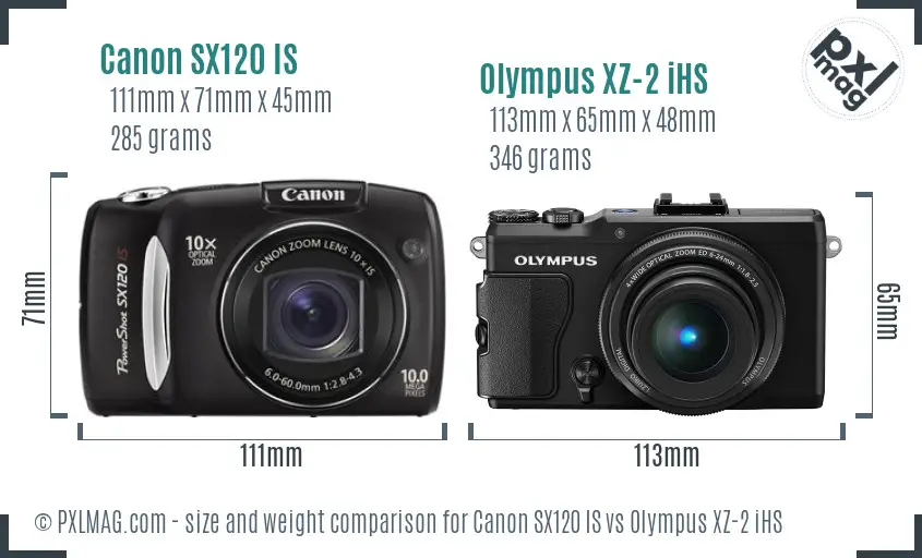 Canon SX120 IS vs Olympus XZ-2 iHS size comparison