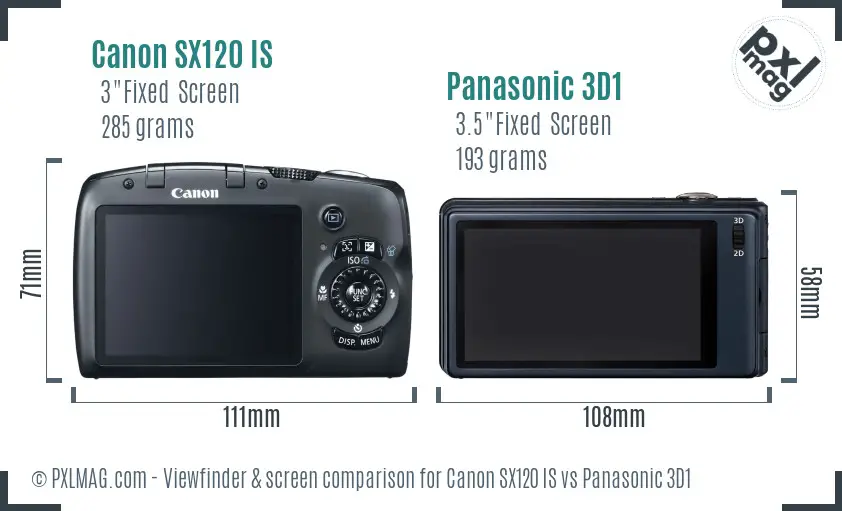 Canon SX120 IS vs Panasonic 3D1 Screen and Viewfinder comparison