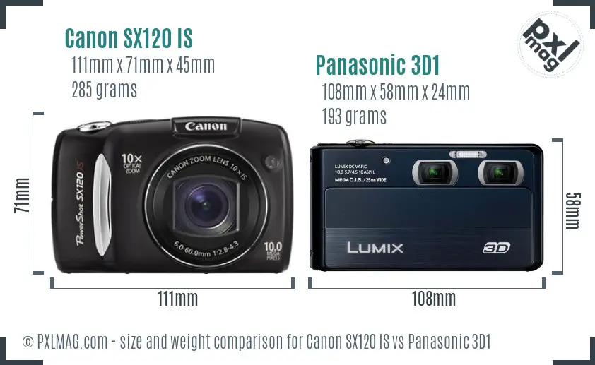 Canon SX120 IS vs Panasonic 3D1 size comparison