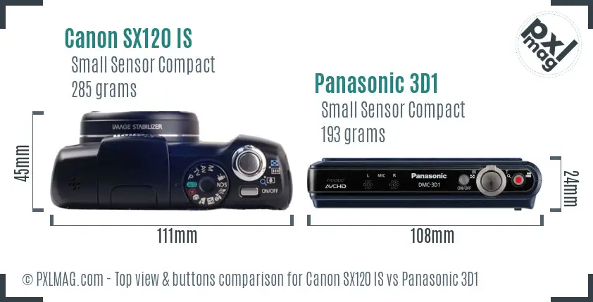 Canon SX120 IS vs Panasonic 3D1 top view buttons comparison