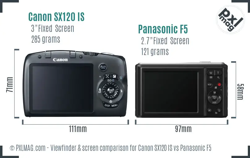Canon SX120 IS vs Panasonic F5 Screen and Viewfinder comparison