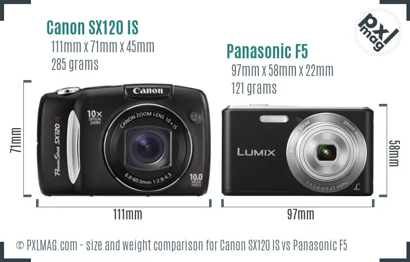 Canon SX120 IS vs Panasonic F5 size comparison