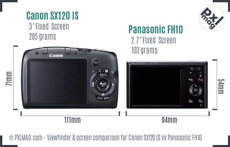 Canon SX120 IS vs Panasonic FH10 Screen and Viewfinder comparison