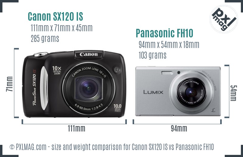 Canon SX120 IS vs Panasonic FH10 size comparison