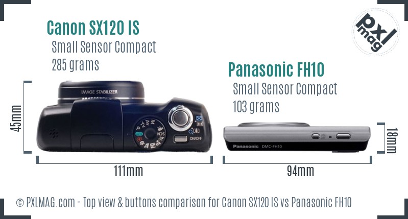Canon SX120 IS vs Panasonic FH10 top view buttons comparison