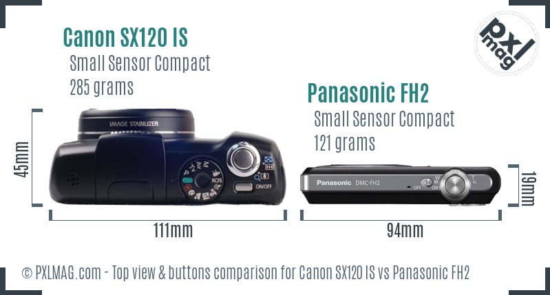 Canon SX120 IS vs Panasonic FH2 top view buttons comparison