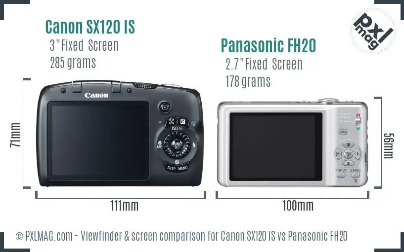 Canon SX120 IS vs Panasonic FH20 Screen and Viewfinder comparison