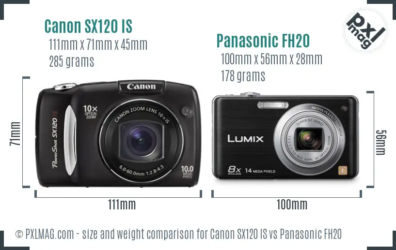 Canon SX120 IS vs Panasonic FH20 size comparison