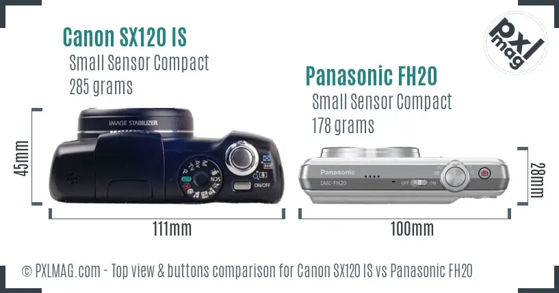 Canon SX120 IS vs Panasonic FH20 top view buttons comparison