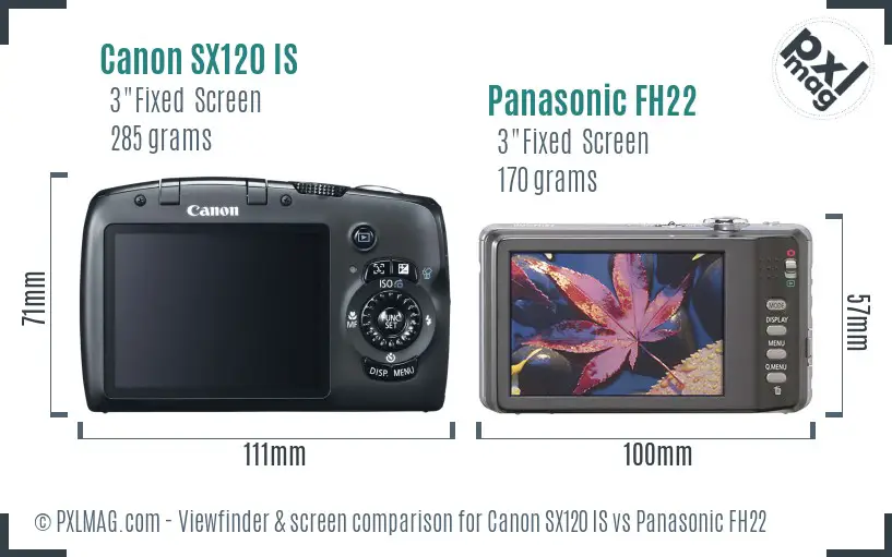 Canon SX120 IS vs Panasonic FH22 Screen and Viewfinder comparison
