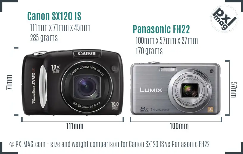 Canon SX120 IS vs Panasonic FH22 size comparison