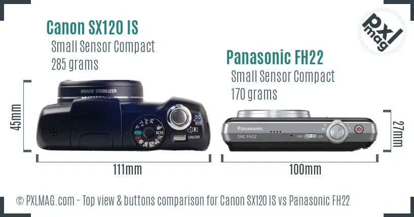 Canon SX120 IS vs Panasonic FH22 top view buttons comparison