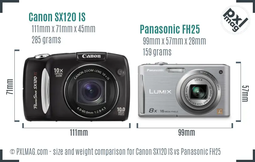 Canon SX120 IS vs Panasonic FH25 size comparison