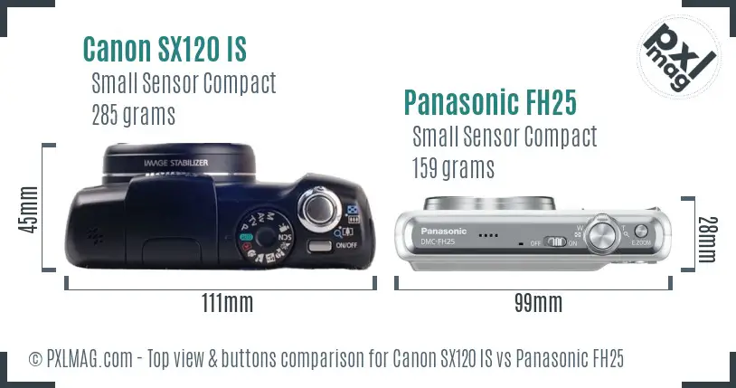 Canon SX120 IS vs Panasonic FH25 top view buttons comparison