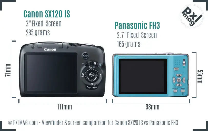 Canon SX120 IS vs Panasonic FH3 Screen and Viewfinder comparison