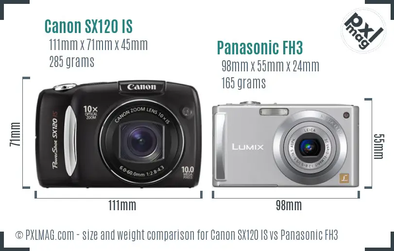 Canon SX120 IS vs Panasonic FH3 size comparison