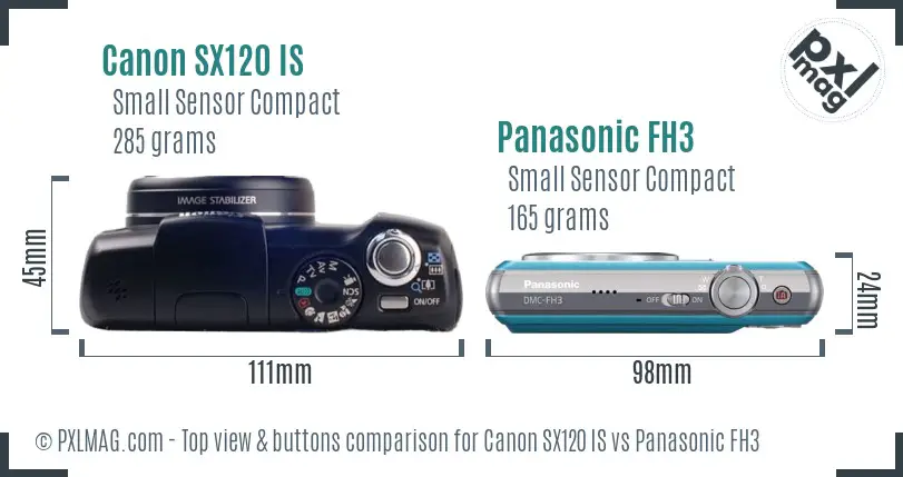 Canon SX120 IS vs Panasonic FH3 top view buttons comparison