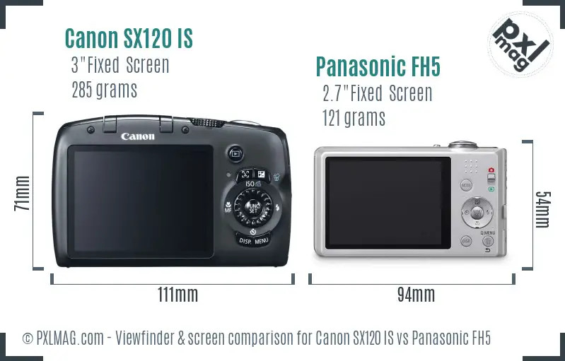 Canon SX120 IS vs Panasonic FH5 Screen and Viewfinder comparison