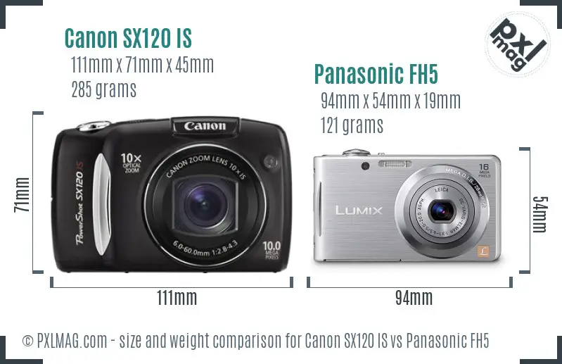Canon SX120 IS vs Panasonic FH5 size comparison