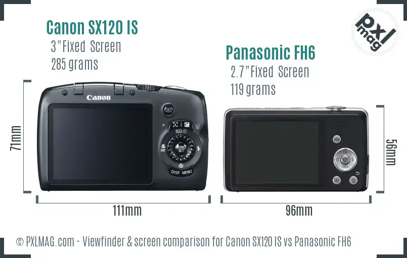 Canon SX120 IS vs Panasonic FH6 Screen and Viewfinder comparison