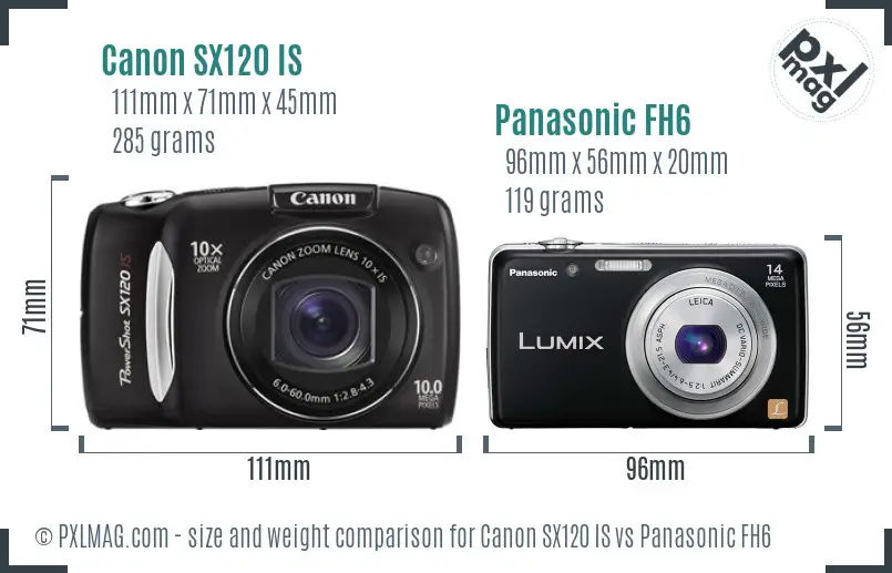 Canon SX120 IS vs Panasonic FH6 size comparison