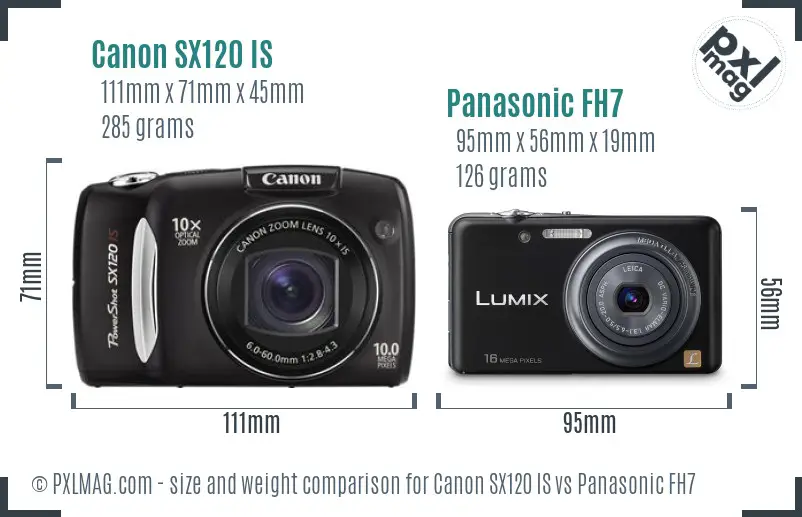 Canon SX120 IS vs Panasonic FH7 size comparison Canon SX120 IS vs Panasonic FH7 size comparison