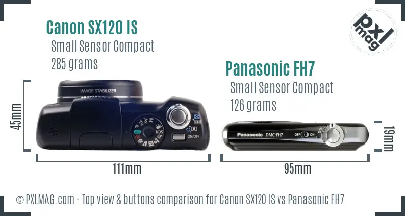 Canon SX120 IS vs Panasonic FH7 top view buttons comparison Canon SX120 IS vs Panasonic FH7 top view buttons comparison