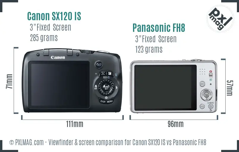 Canon SX120 IS vs Panasonic FH8 Screen and Viewfinder comparison