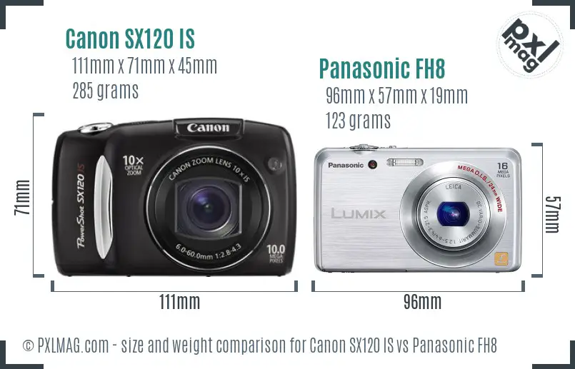 Canon SX120 IS vs Panasonic FH8 size comparison