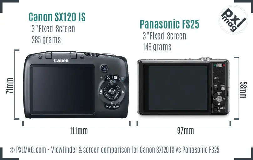 Canon SX120 IS vs Panasonic FS25 Screen and Viewfinder comparison