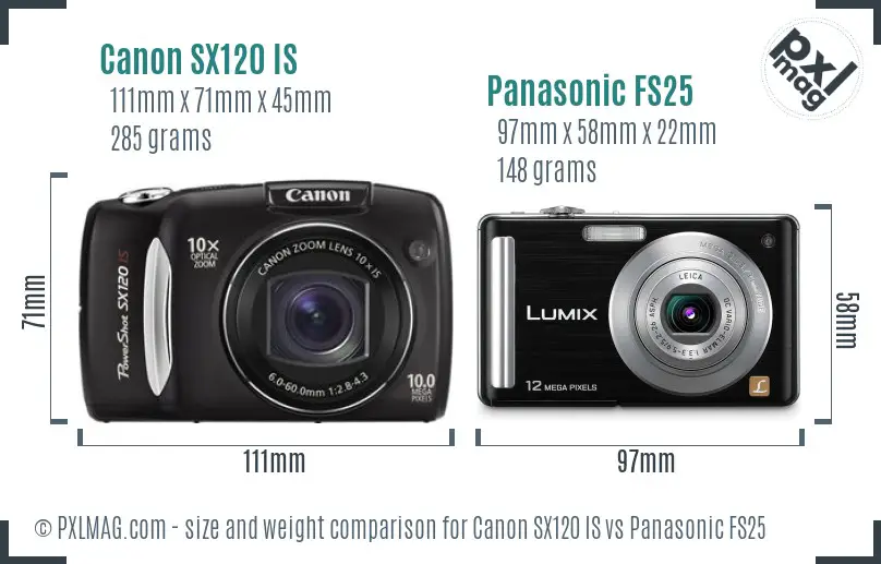 Canon SX120 IS vs Panasonic FS25 size comparison