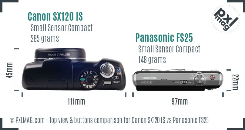 Canon SX120 IS vs Panasonic FS25 top view buttons comparison