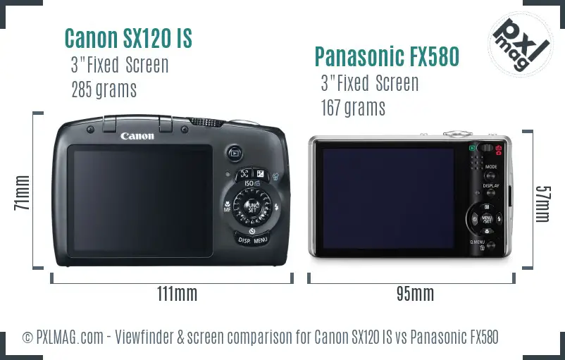 Canon SX120 IS vs Panasonic FX580 Screen and Viewfinder comparison