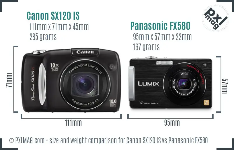 Canon SX120 IS vs Panasonic FX580 size comparison