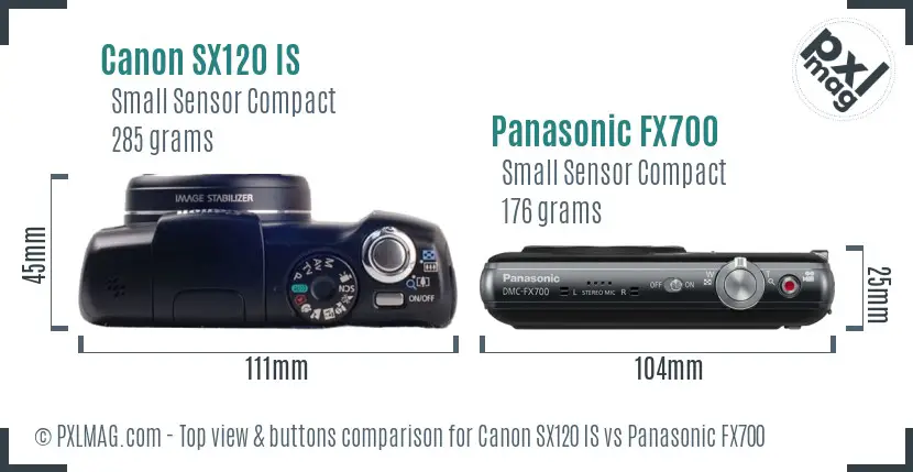 Canon SX120 IS vs Panasonic FX700 top view buttons comparison Canon SX120 IS vs Panasonic FX700 top view buttons comparison