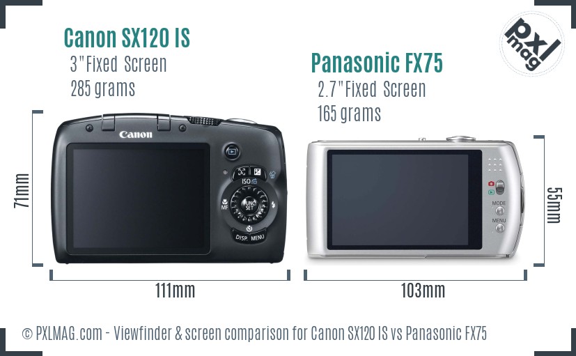 Canon SX120 IS vs Panasonic FX75 Screen and Viewfinder comparison