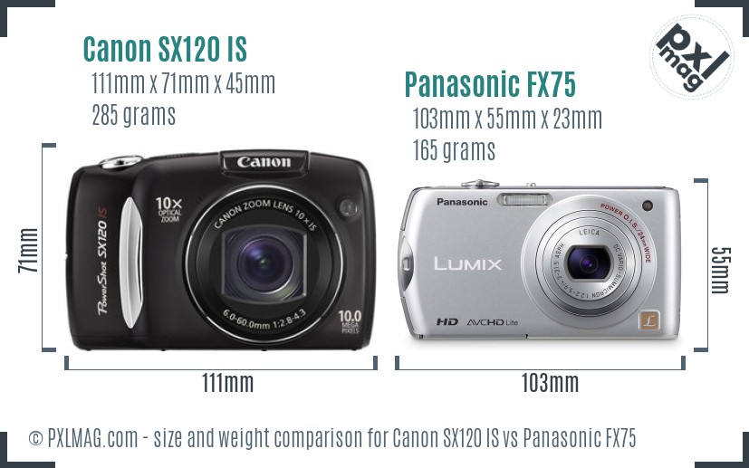 Canon SX120 IS vs Panasonic FX75 size comparison