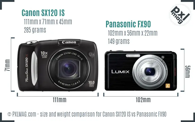 Canon SX120 IS vs Panasonic FX90 size comparison