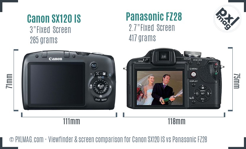 Canon SX120 IS vs Panasonic FZ28 Screen and Viewfinder comparison