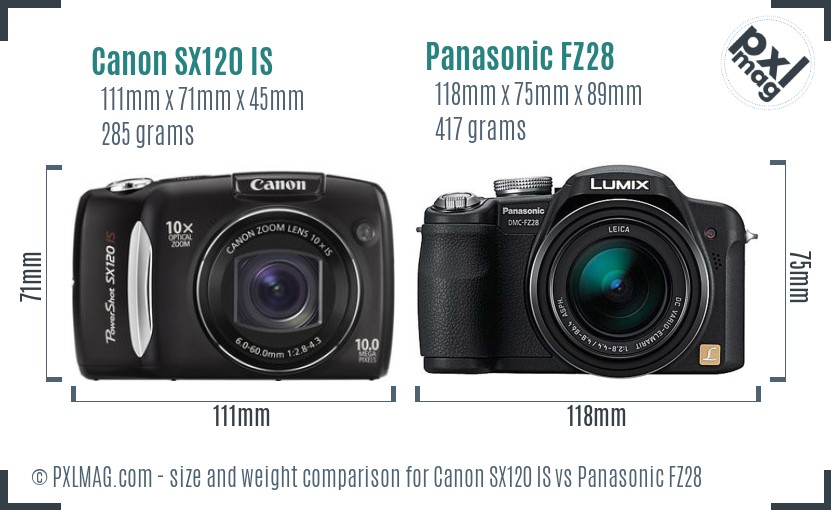 Canon SX120 IS vs Panasonic FZ28 size comparison Canon SX120 IS vs Panasonic FZ28 size comparison