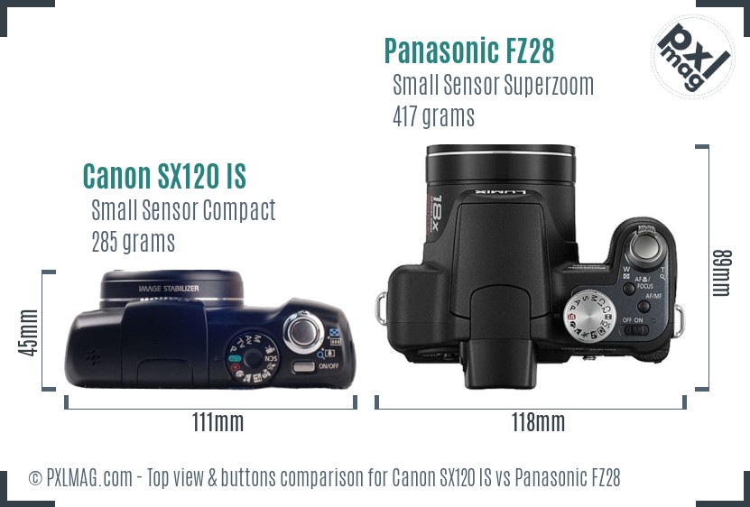 Canon SX120 IS vs Panasonic FZ28 top view buttons comparison