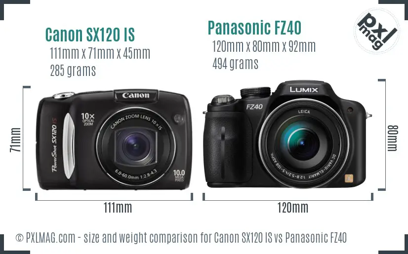 Canon SX120 IS vs Panasonic FZ40 size comparison