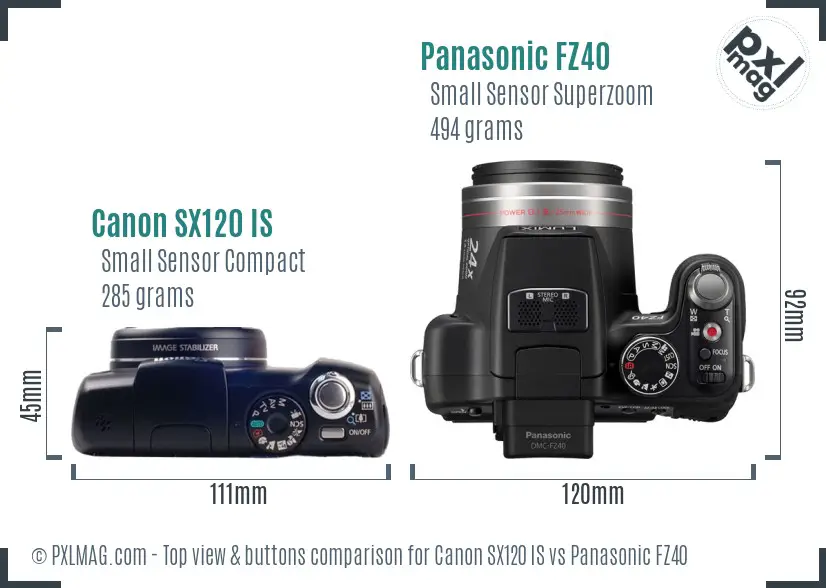Canon SX120 IS vs Panasonic FZ40 top view buttons comparison