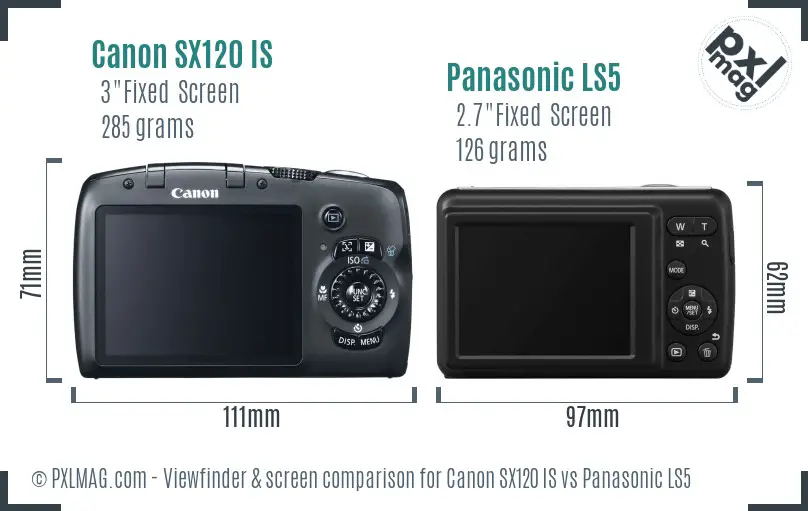 Canon SX120 IS vs Panasonic LS5 Screen and Viewfinder comparison