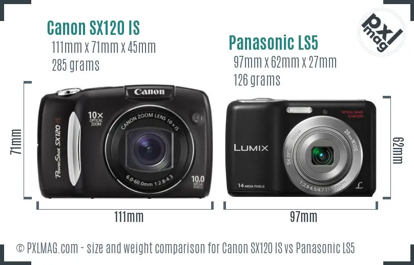 Canon SX120 IS vs Panasonic LS5 size comparison