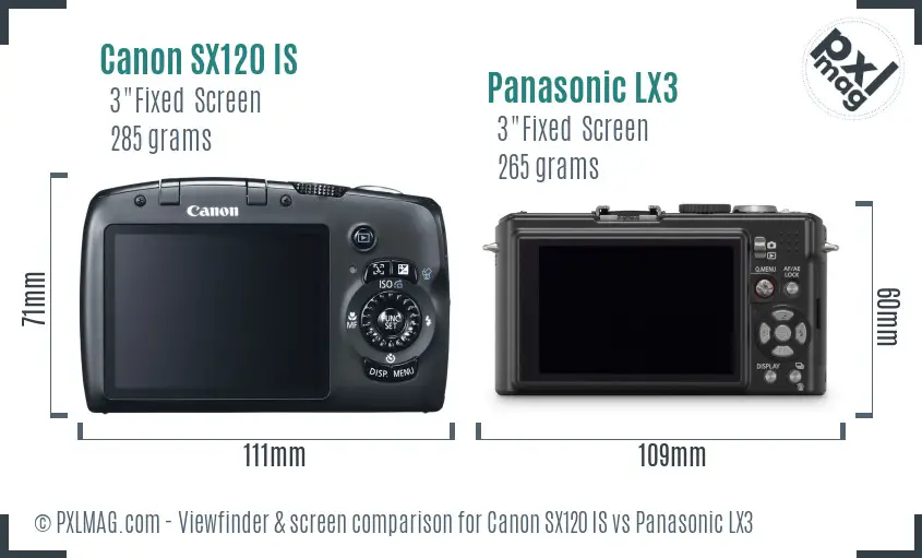 Canon SX120 IS vs Panasonic LX3 Screen and Viewfinder comparison Canon SX120 IS vs Panasonic LX3 Screen and Viewfinder comparison
